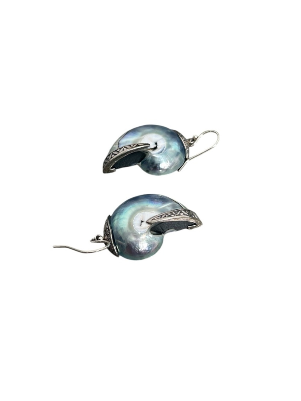 Samuel B Behnam 925 Sterling Silver Iridescent Blue Nautilus Shell Drop Earrings - Picture 8 of 8